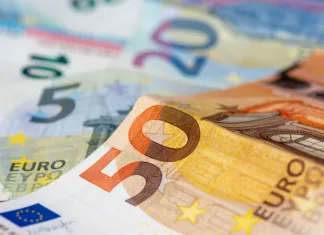 Kdo je upravičen do povračila plačanega obveznega zdravstvenega prispevka? 5, 10, 20 and 50 euro banknotes. Close-up view