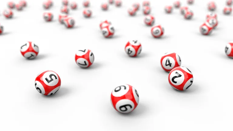 red lotery balls stack.isolated on white. random colored balls. 3d illustration