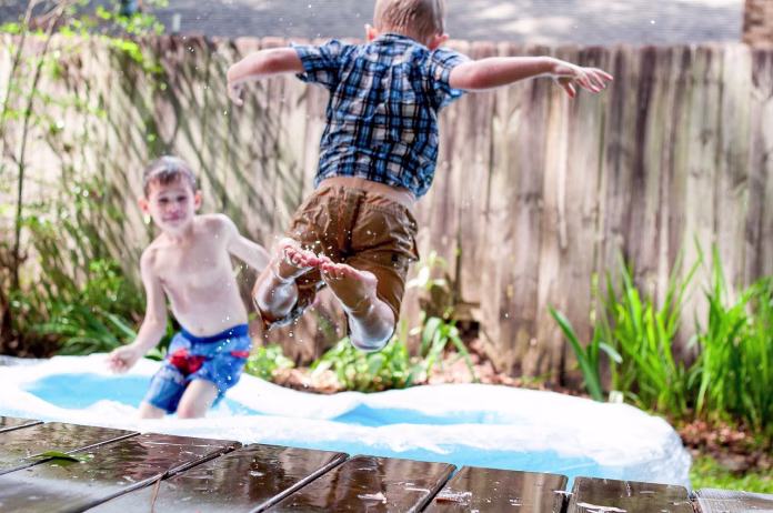 swimming, pool, people, kid, child, boys, playing, water, jump, outdoor, nature, green