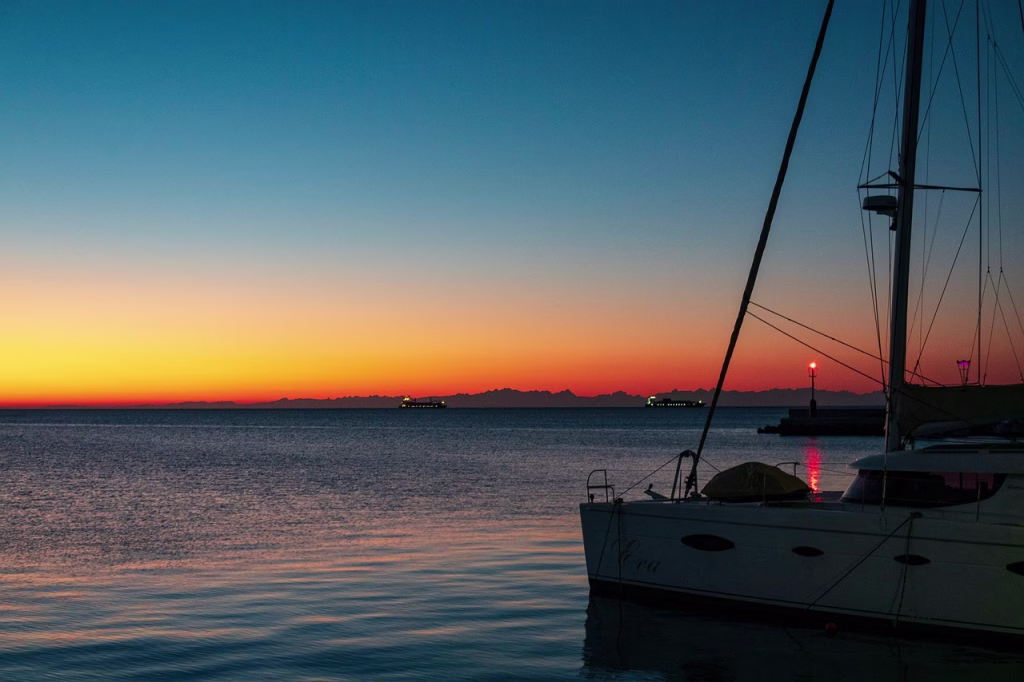 ship, sunset, sea, ocean, waves, koper, slovenia, adriatic, nature, travel