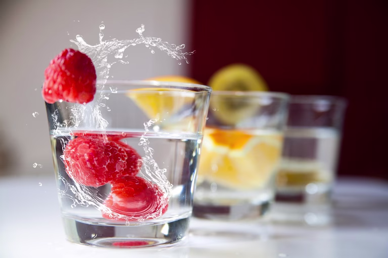 beverages, juices, glasses, raspberries, oranges, water, refreshment, fruit juice, juice, drink, thirst, vitamins, spritzer, nature, red, drinking glass, refreshing, soft drink, fresh, give a