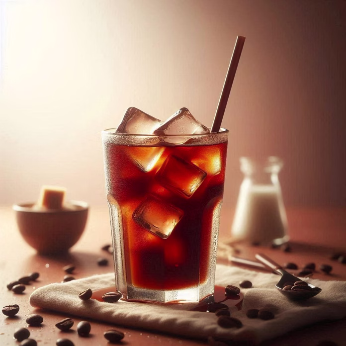 cold coffee, iced coffee, nature, cold drink, glass cup, ice cubes, black coffee, coffee with ice, coffee grains, well, soft drink, summer, cafe, stimulating, energy drink, generated by ai