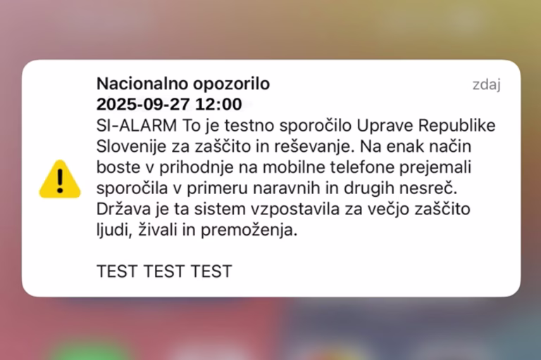 si-alarm sporočilo na telefonu