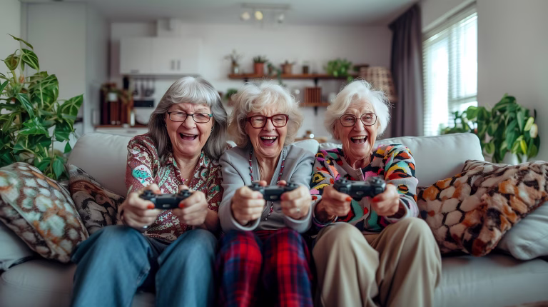 elderly, fun, smile, laughter, happiness, retirement, game, white hair, people, women, friendship, tv, ai generated, retirement, retirement, retirement, retirement, retirement