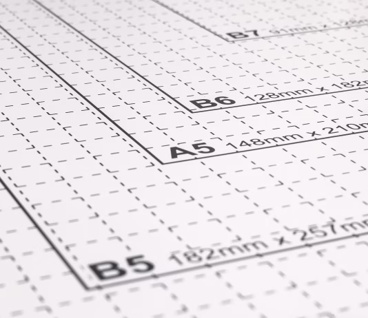 Vodnik po velikostih papirja: od A0 do A10 in serija B (ISO 216) Paper Size on Metal Paper Cutter - Close up