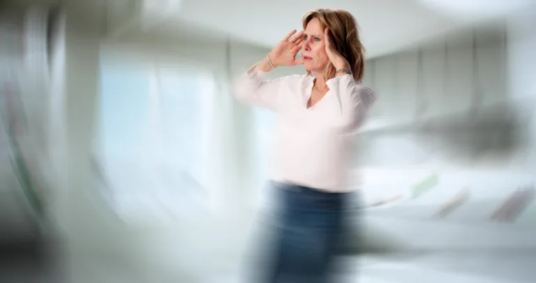 Senior Woman Battling Vertigo: Managing Brain Pressure And Balance Issues