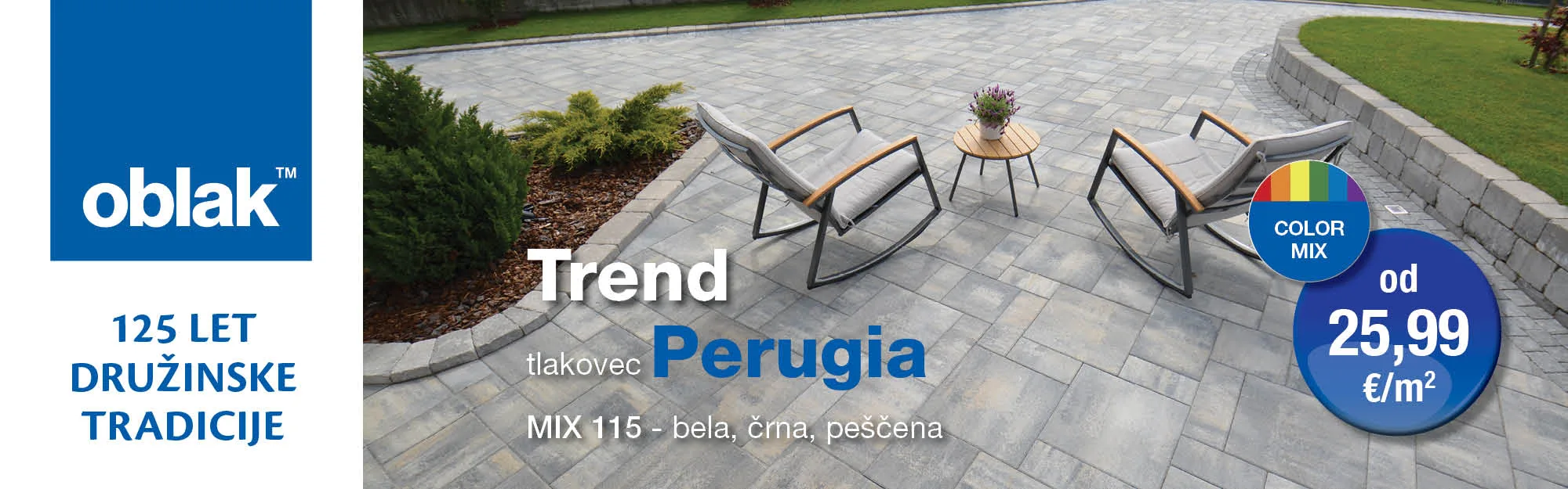 Oblak TM 125 let družinske tradicije Trend tlakovci Perugia MIX 115 bela, črna, peščena