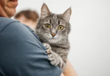 Imate mačko? S 1. septembrom se spremeni tole – zato ne odlašajte z obiskom veterinarja A grey cat is being held by a man