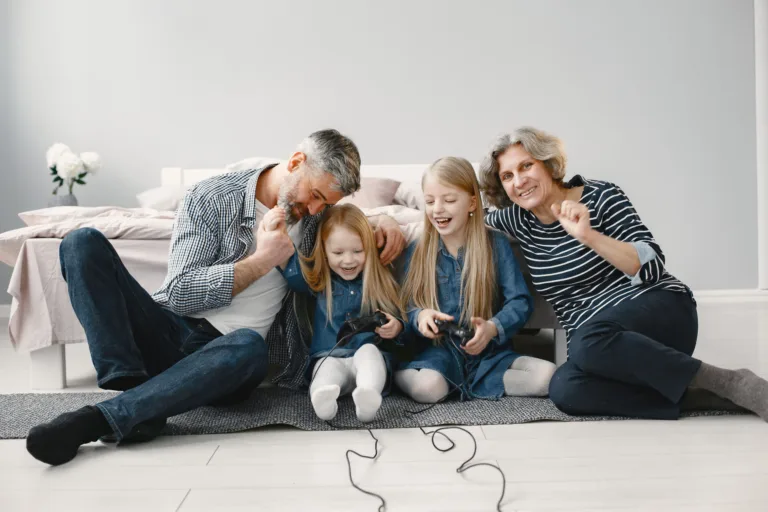Young girls holding joystick