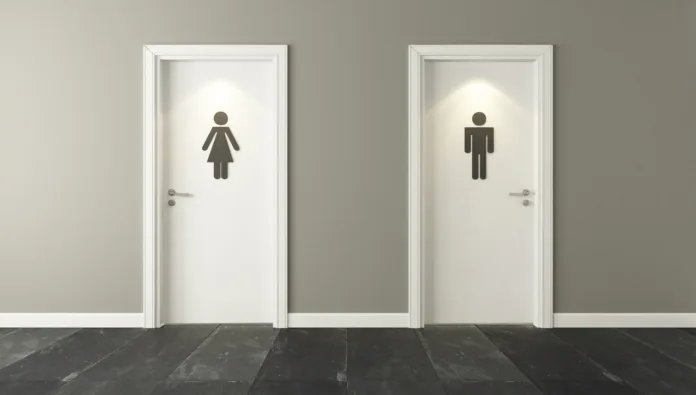 white restroom doors with wall 3D design and rendering for your project